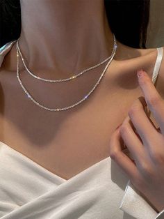 Silver  Collar  Zinc Alloy   Embellished   Women Fashion Jewelry Choker Designs, Pretty Jewelry Necklaces, Sparkle Necklace, Chain Fashion, Chain Choker Necklace, Silver Plated Necklace, Pretty Jewelry, Elegant Necklaces, Girly Jewelry