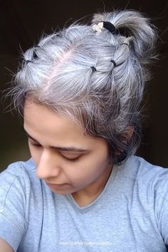 Curly Grey Hair Natural Curls, Gray Hair Hairstyles, Transitioning To Gray Hair, Growing Out Gray Hair, Grey Hair Roots, Different Braid Styles, Grey Hair Journey, Gray Hairstyles