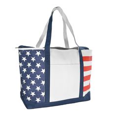 an american flag tote bag on a white background