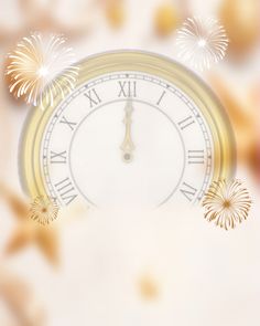 an image of a clock with fireworks in the sky above it and blurry background