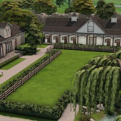 an artist's rendering of a large house in the middle of a lush green field