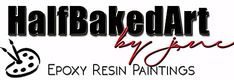 the logo for half - baked art by jane epoy resinin paintings, inc