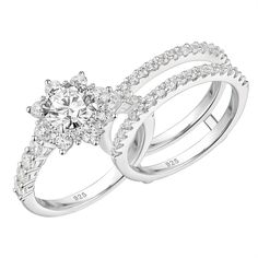 two white gold wedding rings with diamonds