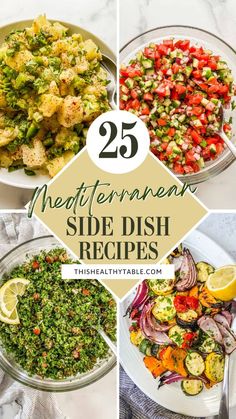 different side dish dishes with text overlay that reads 25 mediterranean side dish recipe ideas