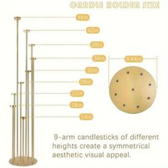 an image of a golden metal object with measurements for the height and width, as well as instructions on how to use it