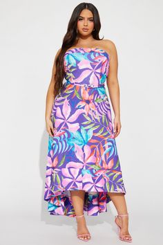 Available In Purple/combo. Midi Dress Strapless Straight Neckline Belted Waist Hidden Back Zipper Stretch Length = 46" Disclaimer Pattern Placement May Vary Self: 95% Polyester 5% Spandex Imported | Fiji Bound Midi Dress in Purple size 3X by Fashion Nova Multicolor Tropical Strapless Dress, Tropical Multicolor Strapless Dress, Strapless Dresses With Tropical Print For The Beach, Tropical Print Strapless Dress, Strapless Tropical Print Dress, Tropical Strapless Beach Dress, Tropical Print Strapless Dress For Vacation, Strapless Tropical Print Dress For Vacation, Strapless Floral Print Midi Dress For Beach