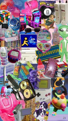 a collage of random items including cell phones and other electronic gadgets is shown