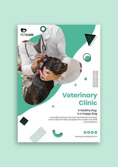 a woman is petting her dog on the cover of a veterinary brochure