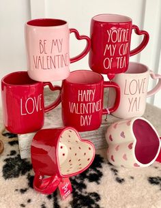 valentine's day coffee mugs with the words be my valentine written on them