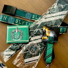 harry potter lanyards and other items on a table