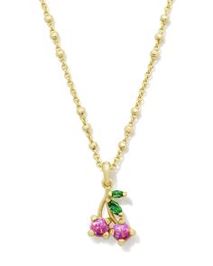 Do you feel like your looks need a little sweetness? Keep your stacks fresh and fun with the Cherry Gold Short Pendant Necklace in Berry Kyocera Opal. Featuring berry-hued kyocera opals in a cute cherry shape, this pendant necklace is chic and oh-so-unique. Metal 14k Yellow Gold Over Brass Material Rose Pink Kyocera Opal, Green Crystal Closure Lobster Clasp W/ Single Adjustable Slider Bead Size 19" Chain, 0.52"L X 0.35"W PendantDue to the one-of-a-kind nature of the medium, exact colors and patterns may vary slightly from the image shown. | Kendra Scott Cherry Gold Short Pendant Necklace in Berry | Kyocera Opal Short Pendant Necklace, Kendra Scott Necklace, Gold Shorts, Initial Jewelry, Kendra Scott Jewelry, Earring Sale, Chic Accessories, Green Crystals, Do You Feel