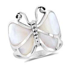 PRICES MAY VARY. Material: Sterling Silver | Trademark: Stamped 925 Stone: Mother of Pearl | Color: White | Finish: Shiny, Polished | Style: Trendy, Symbol, Animal, Butterfly Butterfly Measurements: 21 mm (0.83 in) wide x 21 mm (0.83 in) long | Weight: 6 grams (weighted average for ring sizes 6 through 11) Sterling Silver is a composition of 92.5% pure silver and 7.5% copper. Exposure to any chemical and having high body acidity can cause the green or oxidized effect reaction. Keep your skin dry Animal Butterfly, Ladies Silver Rings, Pearl Butterfly, Butterfly Motif, Butterfly Butterfly, Spring Bracelet, Ring Crafts, Crystal Necklace Pendant, Pearl Color