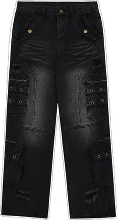 Black Wide Leg Techwear Cargo Jeans, Edgy Washed Black Pants With Pockets, Black Straight Leg Utility Cargo Jeans, Black Straight Leg Jeans With Multiple Pockets, Black Straight Leg Cargo Jeans With Side Pockets, Black Utility Jeans With Side Pockets, Black Techwear Jeans With Side Pockets, Black Utility Cargo Jeans, Black Straight Leg Cargo Jeans With Hip Pockets