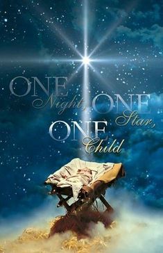 one night, one star, child poster with baby jesus in the manger scene