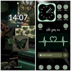 the screens are showing different things that can be seen in this image, including clocks and heartbeats