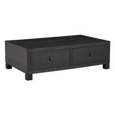 a black coffee table with two drawers