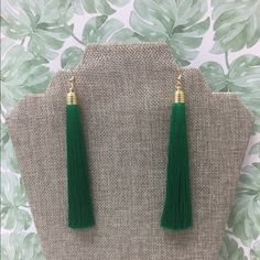 Elegant Green Tassel Earrings With Fringe, Green Tassel Drop Earrings With Latkans, Green Dangle Tassel Earrings With Latkans, Green Tassel Dangle Earrings, Green Beaded Tassel Drop Earrings, Green Tassel Earrings With Latkans For Gifts, Adjustable Green Tassel Earrings, Tassel Fringe, Fringe Earrings