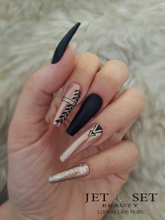 Diamond Nail Designs, Her Nails, Black Nail Designs, Long Acrylic, Diamond Nails, Pretty Acrylic Nails