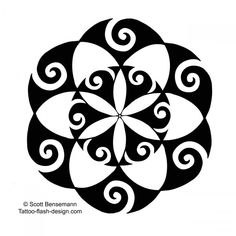 a black and white circular design with swirls