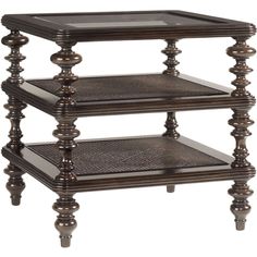 three tiered wooden table with glass top