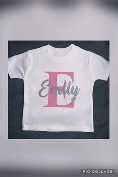 Initial and name design in pink/glitter or blue blue/silver.  Available as vest, tshirt or sweatshirt Machine washable Personalized Newborn, Handmade Gift Wrap, Knitting Gift, Baby Grows, Pink Glitter, Kids Tops, Kid Names, Gift Birthday, Star Fashion