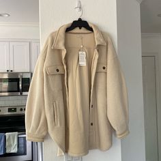 Chelsea And Violet Soft Jacket In Ivory. New With Tags, Never Been Worn. Got It As A Gift, But It’s Not My Style. It Is Very Soft And A Nice Color. Size L Beige Single Breasted Shacket For Everyday, Cream Single-breasted Button-up Outerwear, Oversized Beige Shacket With Buttoned Pockets, Beige Long Sleeve Shacket With Buttoned Pockets, Winter Beige Button-up Shacket, Beige Collared Shacket With Snap Buttons, Beige Collared Outerwear With Button Closure, Everyday Long Sleeve Beige Shacket, Everyday Beige Long Sleeve Shacket