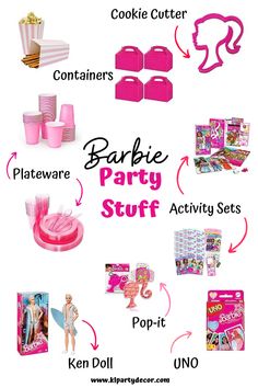 barbie party stuff is shown with instructions for making it look like they are going to have fun