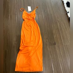 Zara Orange Slim Fit Dress Chic Long Orange Dress, Orange Summer Maxi Dress For Evening, Casual Ruched Maxi Dress For Party, Solid Color Summer Midi Dress For Party, Summer Party Midi Dress In Solid Color, Orange Ruched Maxi Length Dress, Orange Maxi Length Ruched Dress, Orange Ruched Maxi Dress For Spring, Casual Ruched Maxi Dress For Evening