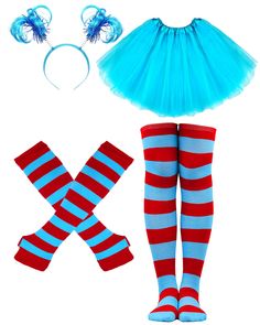 PRICES MAY VARY. [Blue Tutu Costume Accessories]:Includes a blue tutu, a plush headband, striped cuffs and striped knee-high socks. Playful and lovely, various accessories! Ideal for people who like cosplay. [Quality Material]:Headband made of quality fabric, hemline made of triple tulle and fabric. All materials are reliable and safe, will not scratch or irritate the skin, is not easy to fade and damage, and can even be worn until next year after storage. [Classic Theme Design]:Tutu costume acc Blue Tutu Skirt, Halloween 80s, Skirt Accessories, Tutu Skirt Women, Pom Pom Headband, Patriotic Accessories, Striped Gloves, Striped Knee High Socks, Blue Costume