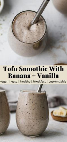 two smoothie cups with banana and vanilla in them