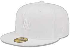 the los angeles dodgers new era 59fifty fitted cap is shown in white