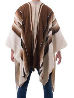 Warm shades of tan, brown and ivory exalt the fertile Andean earth. Working in luxurious alpaca, Faustino Maldonado creates a men's poncho with pre-Hispanic motifs. The warm but lightweight garment is woven on the hand loom. Mens Poncho, Alpaca Poncho, Wool Poncho, Hand Loom, Alpaca Wool, Tan Brown, Fair Trade, Alpaca, Loom