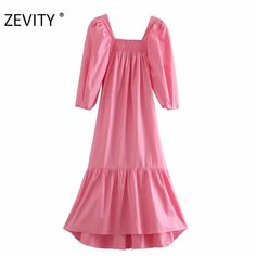 Brand Name: ZEVITYSilhouette: StraightOrigin: CN(Origin)Season: AutumnNeckline: Square CollarSleeve Style: Puff SleeveDecoration: RUFFLESStyle: High StreetDresses Length: Mid-CalfMaterial: COTTONAge: Ages 18-35 Years OldModel Number: DS4425Sleeve Length(cm): ShortGender: WOMENWaistline: Natural FactorsPattern Type: Solid Pink Cotton Dress, Loose Midi Dress, Sun Dresses, Evening Dresses With Sleeves, Ladies Gown, Evening Outfits, Puffed Sleeves Dress, Boho Maxi Dress, Formal Outfit