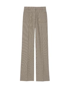 Nili Lotan's Christophe Pant is a flat front, high-rise straight leg pant in wool. Slight flare at hem. Front and back patch pockets. Zip fly. Hook-and-bar closure. Back darts. Belt loops. Product Details Designer ID: 12426W1487 Color: Brown Houndstooth Composition: 100% Virgin Wool Made in USA Tailored Brown Wool Dress Pants, High-waisted Wool Pants In Brown, High-waisted Brown Wool Pants, Casual High-waisted Houndstooth Pants, Mens Brown Houndstooth Pants, Matching Separates, Jumpsuit Jacket, Loafer Sneakers, Straight Leg Pants