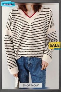 New Korean Fashion Tops Women Winter Clothes Women V-neck Contrast Striped Knit Pullover Long Sleeve Top Oversized Sweater Striped V-neck Sweater For Winter, Striped V-neck Winter Sweater, Striped V-neck Sweater For Fall, Winter Striped Long Sleeve V-neck Sweater, Winter Striped V-neck Sweater With Long Sleeves, Winter Striped V-neck Long Sleeve Sweater, Striped Long Sleeve V-neck Sweater For Winter, Striped Knit V-neck Sweater, Fall Striped V-neck Sweater