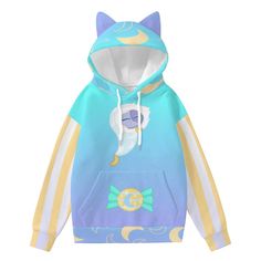 !! THIS ITEM MAY BE LATE. I DO NOT CONTROL THE SHIPPING !! Cute cat ear decoration and high quality printing make it a very fashionable and special hoodie, provide much fun.  Fabric: Scuba(95% polyester and 5% spandexspanli> Regular fit Long sleeve,decorative ears, kangaroo pocket Fabric weight: 230g/mspanli> Cute Anime Print Winter Hoodie, Cute Anime Print Winter Sweatshirt, Cute Winter Anime Print Sweatshirt, Cute Cat Print Hooded Hoodie, Blue Casual Hoodie For Cosplay, Casual Blue Hoodie For Cosplay, Kawaii Long Sleeve Hoodie With Cat Design, Blue Hooded Sweatshirt With Character Print, Trendy Cat Print Hooded Hoodie