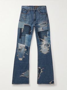 Each iteration of KAPTIAL's patchwork jeans is as cool as the last. Made in Japan from 14oz. denim, this flared 'Crazy Dixie' pair is designed to look like a pair you've lovingly repaired over the years. Wear yours with any of the label's knitwear. Small to size. See Size & Fit notes. Patchwork Denim Jeans, Denim Art, Denim Projects, Baggy Clothes, Street Fashion Men Streetwear, Patchwork Jeans, Jeans For Men, Denim Patchwork, Designer Jeans