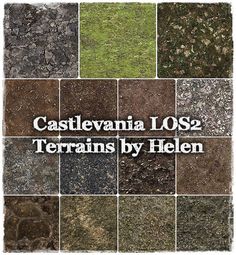 several different types of grass and rocks with the words casteevana 1032 terrain by helen