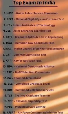 the top exam in india list is shown