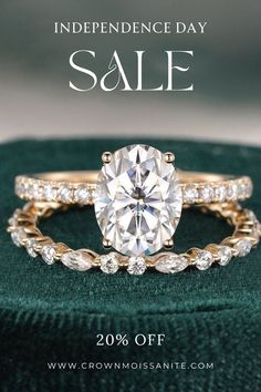 an engagement ring and wedding band are on sale