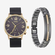 # Pieces In Set: 2Number of Batteries: 1Included: 1 Bracelet(s), 1 Watch(es)Features: Comfort, Analog, Batteries Included, Quick ShipJewelry Closure: Fold Over ClaspPower Source: Battery (included)Watch Movement: QuartzBand Color: BlackDial Color: BlackMetal Color: BlackCase Thickness: 8mmCase Width: 42mmWatch Band Length: 9 3/4 InchBand Content: Metal AlloyCase Materials: 100% Metal AlloyBand Width: 20mmCare: Wipe CleanBand Type: MeshCountry of Origin: Imported Mens Black Bracelet, Mens Bracelet Black, Watch Battery, Black Bracelet, Black Bracelets, Watch Movement, Daniel Wellington, Jewellery And Watches, Bracelet Watch