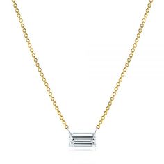 Classic Emerald Pendant Necklace With Diamond Cut, Classic Diamond Cut Emerald Pendant Necklace, Classic Emerald Diamond Cut Pendant Necklace, Classic White Gold Rectangular Pendant Necklace, White Gold Rectangular Necklace With 17 Jewels, Yellow Gold Necklace With Baguette Cut Diamond, Classic Yellow Gold Necklace With Baguette Cut, Fine Jewelry Necklace With Rectangular Pendant And Polished Finish, Fine Jewelry Polished Rectangular Pendant Necklace