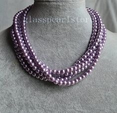 lilac pearl Necklace, Five strand 6mm glass pearl necklace, Wedding Necklace, bridesmaid necklace, w Elegant Lavender Beaded Necklace With Adjustable Fit, Elegant Purple Beaded Necklace With Round Beads, Elegant Purple Beaded Necklace For Wedding, Elegant Lavender Pearl Necklace With Round Beads, Bridesmaid Pearl Bracelet, Pearl Bracelet Gold, Lilac Color, Ivory Pearl, Bridesmaid Bracelet