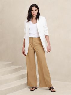 Sculpted Wide-Leg Trouser | Banana Republic Factory Wide Leg Stretch Pantsuit For Office, Stretch Wide Leg Pantsuit For Office, Versatile Fitted Wide-leg Dress Pants, Fitted Wide-leg Office Pants, Fitted Wide Leg Ankle-length Work Pants, Versatile Fitted Wide Leg Pants For Business Casual, Stretch Pantsuit With Straight Pants For Work, Stretch Ankle-length Pantsuit For Office, Chic Stretch Wide Leg Pants For Office