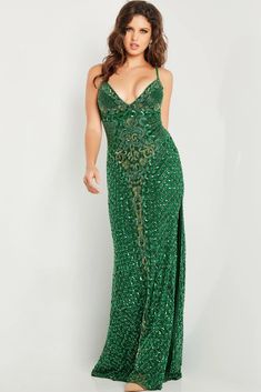 36643 Emerald 00 Spring 2024 Senior Dresses, Touch Drawing, Mesh Gown, Emerald Green Dresses, Exquisite Gowns, Plunging Neck, Prom Designs, Designer Prom Dresses, Beaded Prom Dress