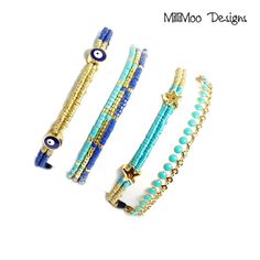 NEW "Lexi" Ladies Boho Bracelet Stack Bracelet 1 Turquoise Enamelled Gold Stainless Steel Chain With Extender Bracelet 2 3 Row Miyuki Seed Bead Layered Friendship Bracelet in Cobalt Blue, Turquoise & Gold  Cobalt Blue Twisted Cord Bracelet 3 Hand Woven Blue & Gold Friendship bracelet with Evil Eye Enamelled Charms Cobalt Blue Twisted Cord Bracelet 4 Hand Woven Turquoise & Gold Friendship Bracelet with Starfish Charms Turquoise Twisted Cord Sold Separately Adjustable Turquoise Evil Eye Bracelet With Round Beads, Adjustable Beaded Turquoise Evil Eye Bracelet, Adjustable Turquoise Beaded Evil Eye Bracelet, Adjustable Turquoise Beaded Charm Bracelet, Turquoise Bracelet With Adjustable Chain, Adjustable Blue Round Bead Chain Bracelet, Adjustable Blue Chain Bracelet With Round Beads, Bohemian Blue Chain Bracelet As A Gift, Bohemian Blue Chain Bracelet For Gift