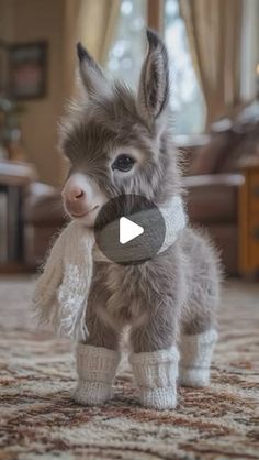 a small donkey standing on top of a rug