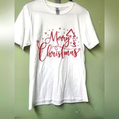 Cute Christmas Tee, Casual Holiday Outfit Size Small Ree Vinyl Heat Press Gildan Brand Cotton Festive White T-shirt With Letter Print, White Festive Holiday T-shirt, White Christmas Festive T-shirt, Casual Holiday Outfits, Merry Christmas Tree, Red Vinyl, Colorful Christmas Tree, Holiday Outfit, Christmas Tees