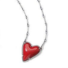 Asymmetrical Enamel Heart Necklace by Lisa Crowder (Silver & Enamel Necklace) Contemporary Oxidized Jewelry For Gift, Contemporary Oxidized Finish Jewelry As Gift, Contemporary Oxidized Finish Jewelry For Gift, Contemporary Red Jewelry For Gift, Contemporary Red Jewelry For Gifts, Contemporary Red Jewelry As A Gift, Vitreous Enamel, Enamel Necklaces, Artful Home