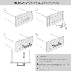 instructions on how to install an external door handle for a kitchen cabinet or countertop